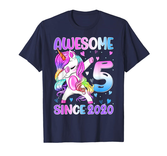 Awesome Since 2020 Dabbing Unicorn 5th Birthday Girls T-Shirt