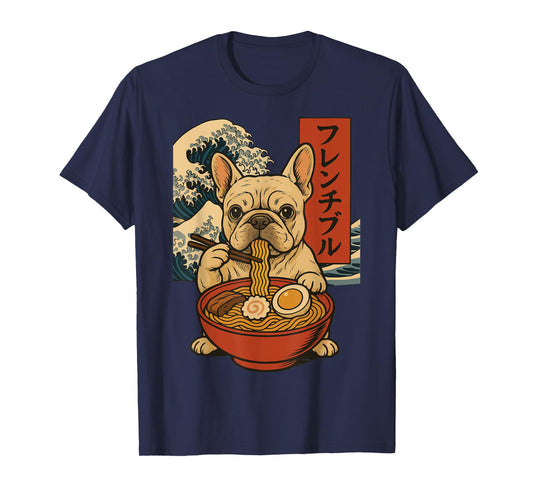 French Bulldog Eating Ramen Anime Japanese T-Shirt