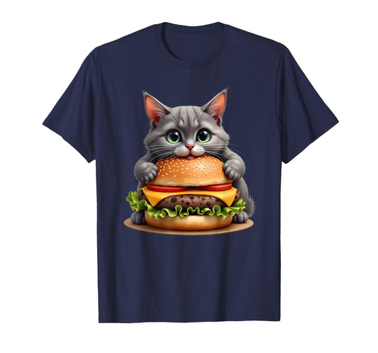 Funny Fast Food Cat Burger Lover Cute Cats Cheeseburger T-Shirt for Men Women Kids