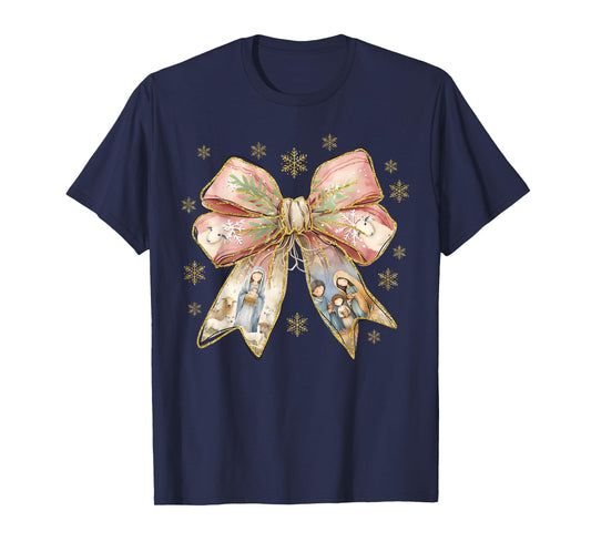 Coquette Bow Snowflake Jesus Christmas Xmas Holiday Family T-Shirt