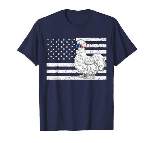 Silkie Chicken 4th of July US American Flag Farm Animal T-Shirt