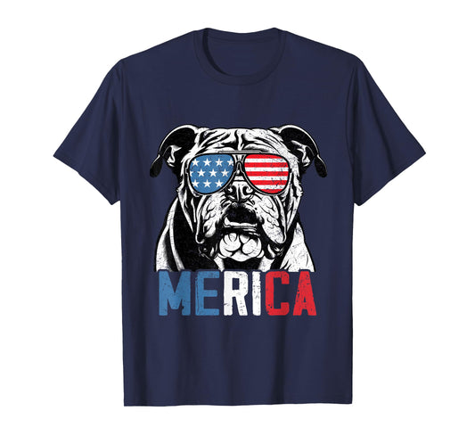 Patriotic English Bulldog Dog Merica 4th Of July Funny T-Shirt for Men Women Kids
