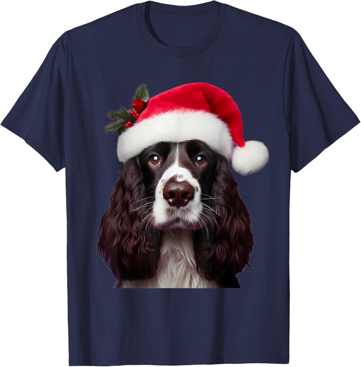 English Springer Spaniel With Santa Hat Christmas Xmas Dog T-Shirt