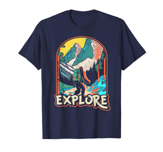 Explore! Hiking Bigfoot Sasquatch In Mountains & Nature T-Shirt