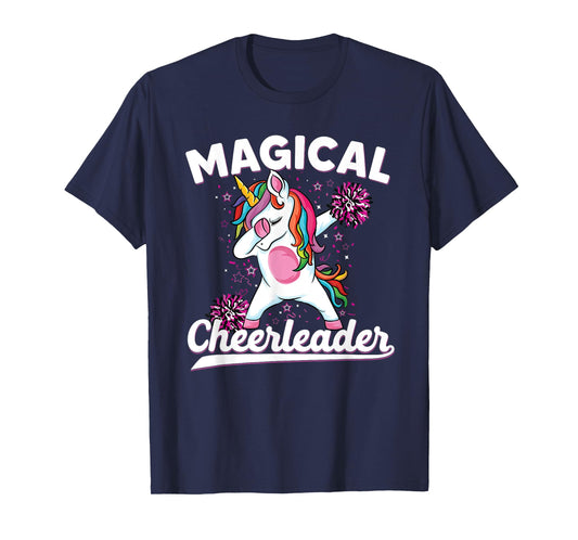 Magical cute dabbing unicorn cheerleader Funny Cheerleading T-Shirt