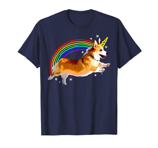 Unicorn Corgi Rainbow Doodle Funny T-Shirt