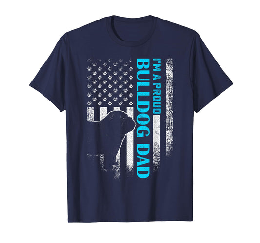Vintage USA American Flag I'm A Proud English Bulldog Dad T-Shirt