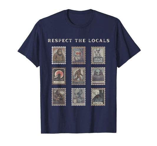 Respect The Locals Cryptid Mothman Hiking Bigfoot Introverts T-Shirt