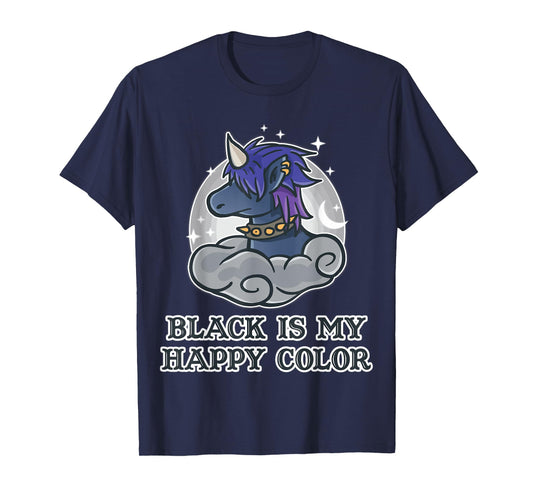 Black Is My Happy Colour Kawaii Pastel Goth Unicorn Nerd T-Shirt