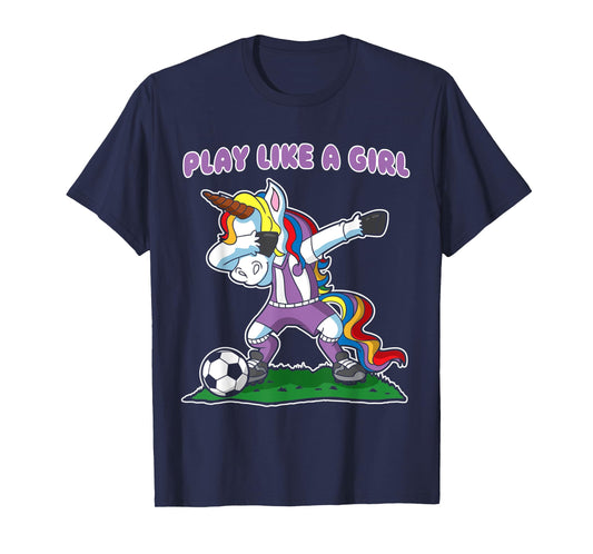 Soccer Unicorn Play Like A Girl Womens Kids Girls Gift T-Shirt