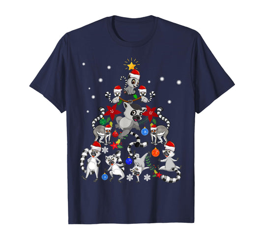Lemur Christmas Tree Santa Hat Xmas Holiday Costume For Kids T-Shirt