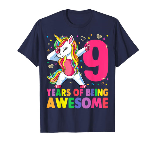 9 Years Old Unicorn Dabbing 9th Birthday Girl Unicorn Party T-Shirt