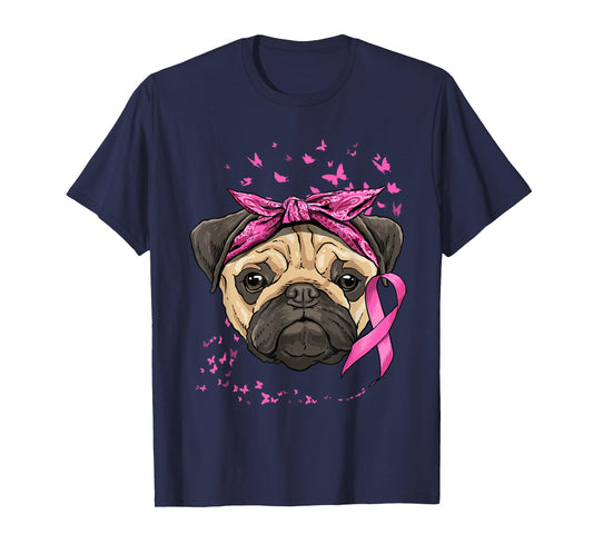 Breast Cancer Awareness Pug Dog Pink Ribbon Cancer Survivor T-Shirt