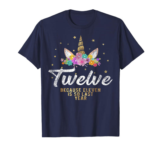 Unicorn Birthday Girl T Shirt For 12 Years Old Tee Gift 12th T-Shirt