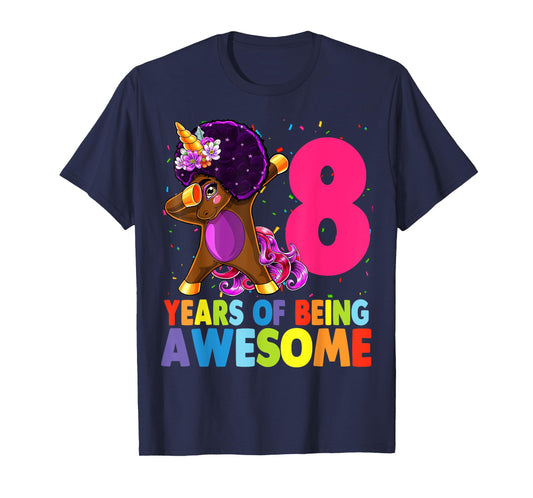 8th Birthday Dabbing Unicorn Afro Party Gift 8 Years Old T-Shirt