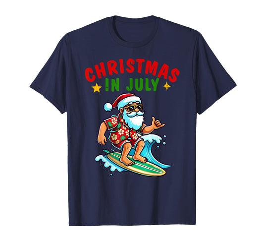 Christmas In July Shirt Boys Kids Santa Surfing Summer Xmas T-Shirt