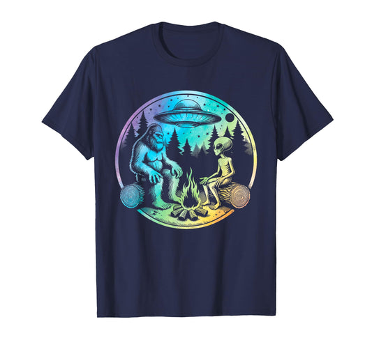Bigfoot and alien sasquatch camping tie dye T-Shirt