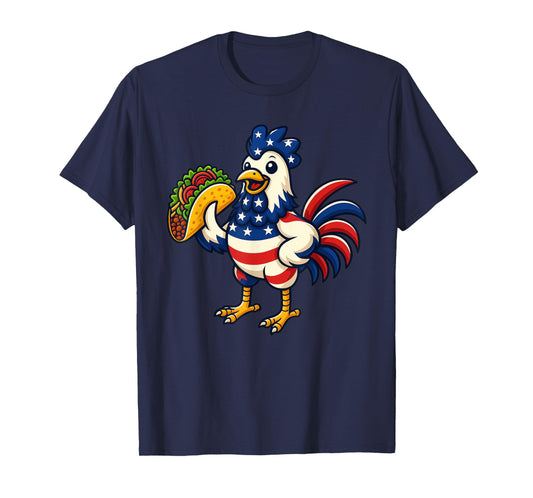 Chicken Eating Taco American Flag 4th Of July T-Shirt