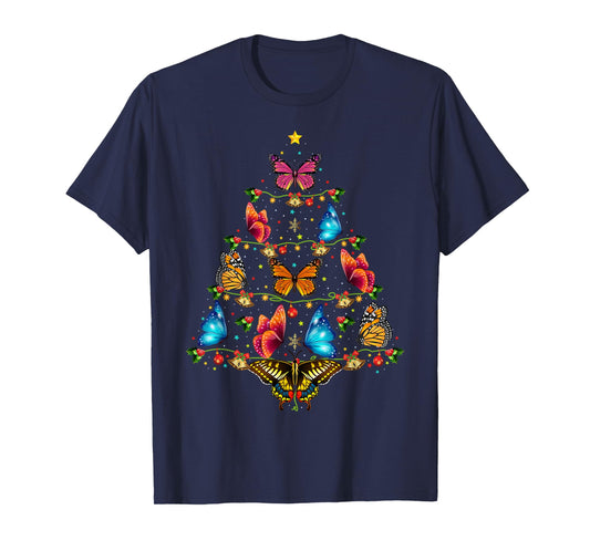 Butterfly Bird Lover Xmas Gift Butterfly Christmas Tree T-Shirt