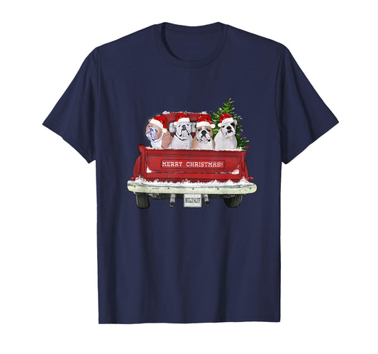 English Bulldogs Vintage Farm Truck Christmas T-Shirt