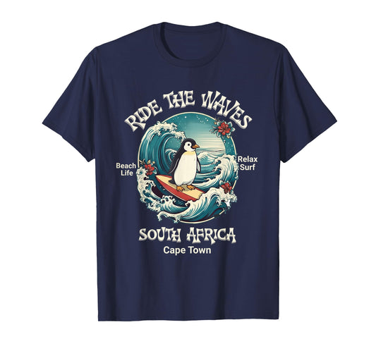 Penguin Surfing Waves South Africa Cape Cod Surfs Up Fun T-Shirt