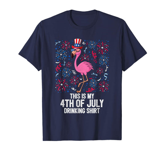 This Is My 4th Of July Drinking Shirt Flamingo American Flag T-Shirt