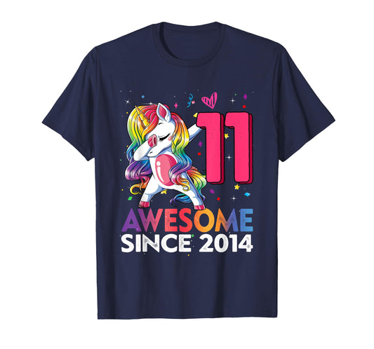 11th Birthday Awesome Since 2014 11 Years Old Unicorn Girls T-Shirt