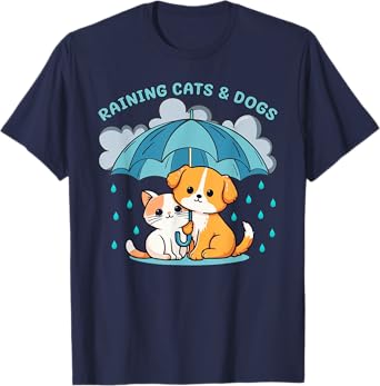 Raining Cats and Dogs Canine Feline Puppy Kitty Funny Idiom T-Shirt