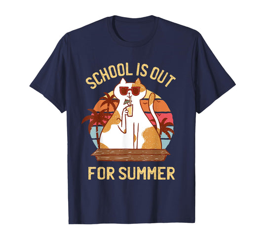 Last Day of School Shirt for Teachers - Retro Summer Cat T-Shirt