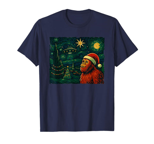 Funny Bigfoot Starry Night Christmas Art Holiday Party T-Shirt