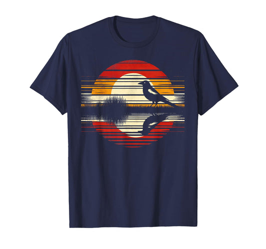 Magpie Bird Sunset Retro Style Safari Vintage 70s T-Shirt