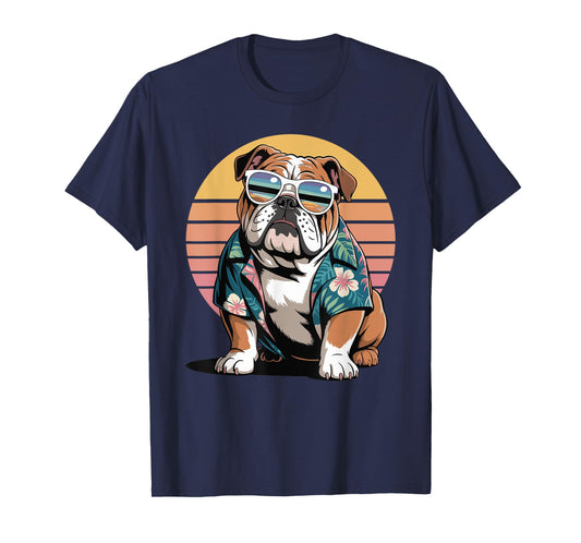 English Bulldog Sunglasses Hawaiian Beach Summer T-Shirt