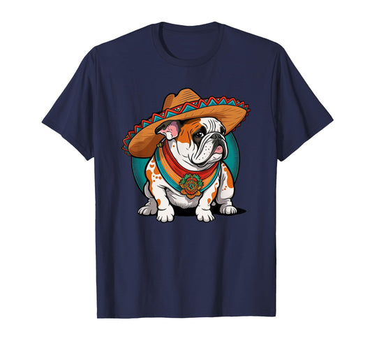 Hispanic Pride English bulldog with Sombrero Heritage T-Shirt