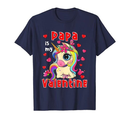 Papa Is My Valentine Cute Floral Unicorn Matching Family T-Shirt