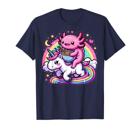 Anime Kawaii Axolotl Eating Ramen Noodles Kids Teen Girl Boy T-Shirt