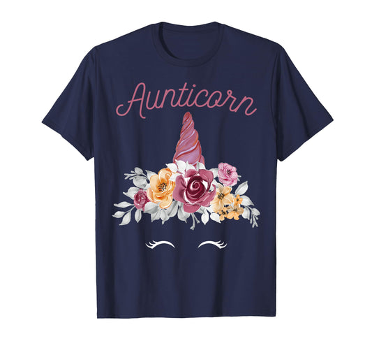 More Best Aunt & Auntie Presents Unicorn Aunt T-Shirt Black Women's Classic Fit Short Sleeve Crew Neck Small