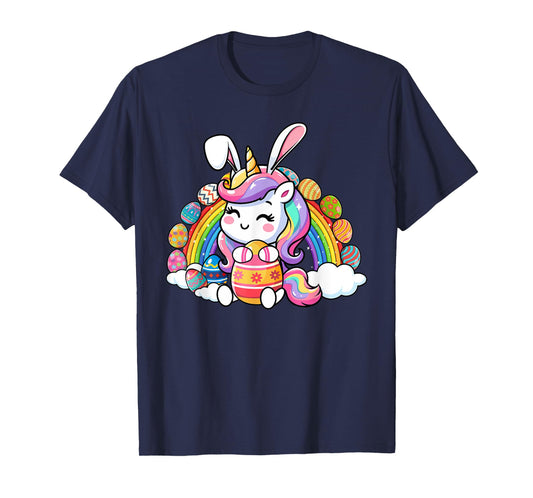 Bunny Unicorn Happy Easter Day Rainbow Egg Boys Girls T-Shirt