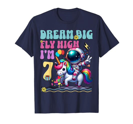 Astronaut Unicorn 7th Birthday 7 Years Space Galaxy T-Shirt