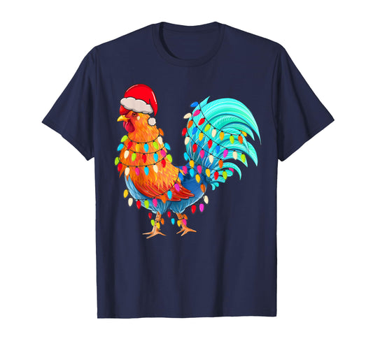 Christmas Lights Chicken Wearing Xmas Hat Chicken Hen Lover T-Shirt