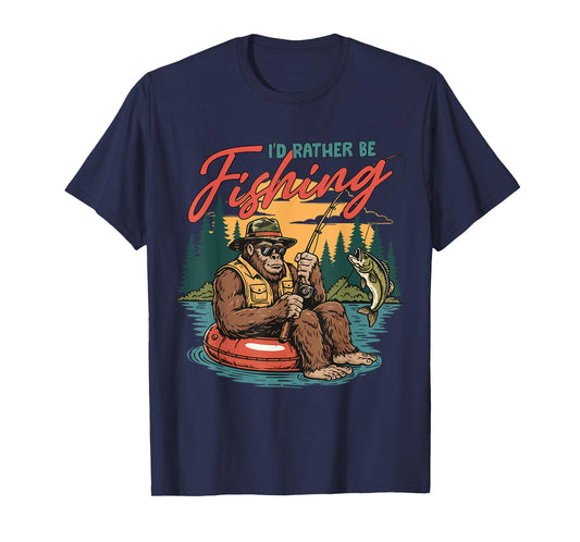 I’d Rather Be Fishing Bigfoot Funny Fisherman Sasquatch Bass T-Shirt