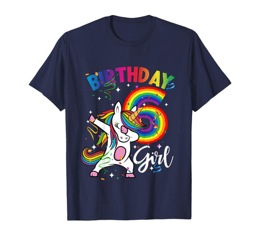Dabbing Unicorn 6 Year Old 6th Birthday Party Girl Shirt Gif T-Shirt