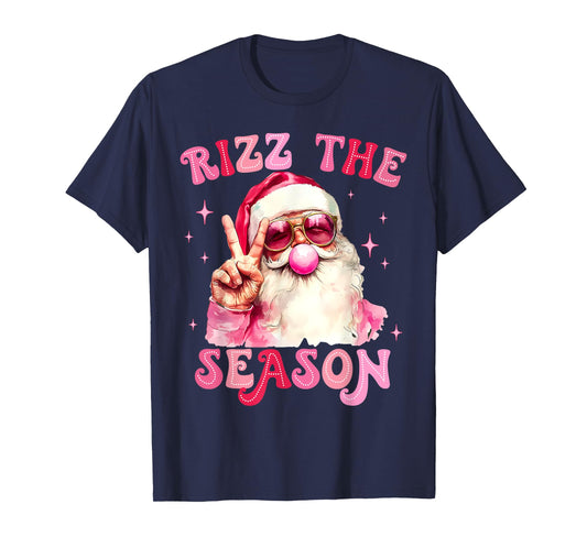 Rizz The Season Santa Pink Bubble Gum Rizzmas Christmas Kids T-Shirt