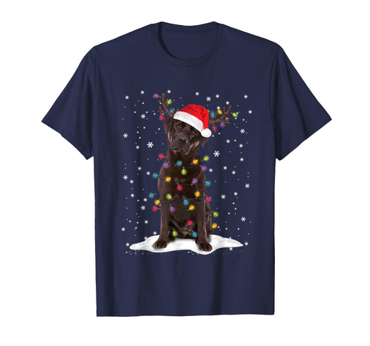 Chocolate Lab Labrador Christmas Tree Lights Pajama Dog Xmas T-Shirt