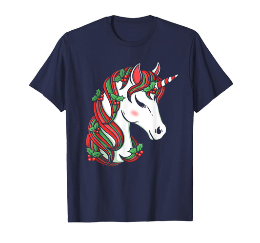 Cute Candy Cane Unicorn Christmas Matching Top T-Shirt