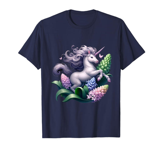 Unicorn Riding Hyacinth Boys Girls Men Women Kids Adults T-Shirt