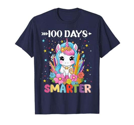100 Days Smarter Happy 100th Day Of School Unicorn Girls T-Shirt