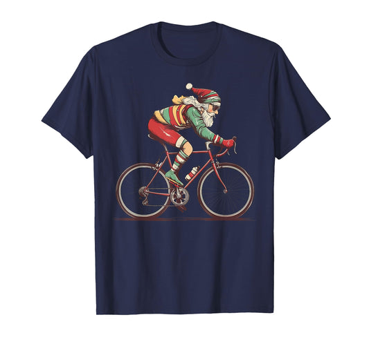 Retro Santa Riding Bicycle Cycling Biking Elf Bike Christmas T-Shirt