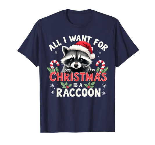 Xmas Lighting Santa I Want For Christmas Is A Raccoon T-Shirt