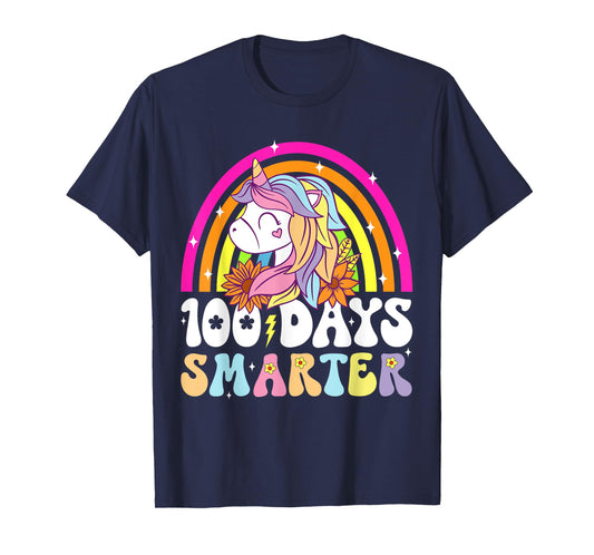 100th Day Of School Teacher 100 Days Smarter Rainbow Unicorn T-Shirt