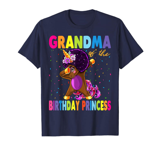 Dabbing Unicorn Afro Grandma of the Birthday Princess T-Shirt
